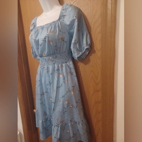 NWOT blue floral print tie backless A-line dress size 10 - Picture 9 of 10